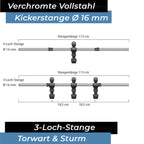 Bandito - Kickerstange Vollstahl 16 mm - 3-Loch Torwart/Sturm
