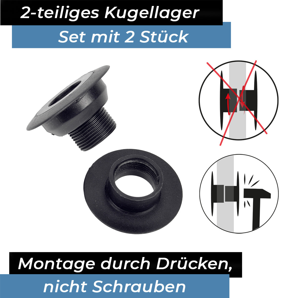Bandito  - Kugellager Universal für 16 mm Kickerstange Seitenwände 25 - 32 mm Stangenset (2 St.)