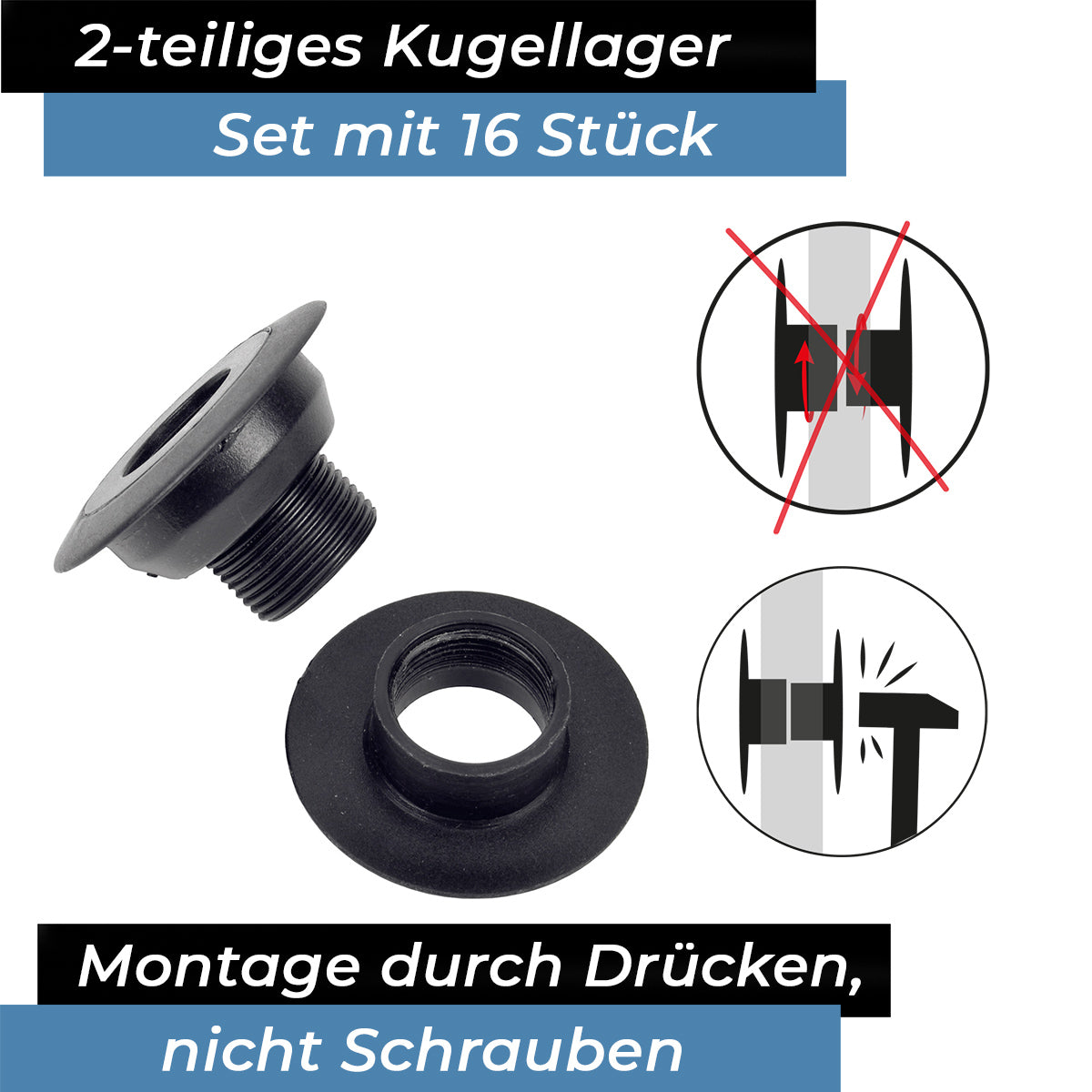 Bandito  - Kugellager Universal für 16 mm Kickerstange Seitenwände 25 - 32 mm Tischset (16 St.)